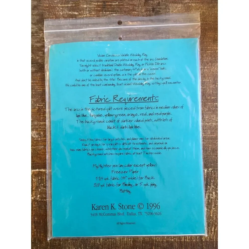 Karen K Stone Vicious Circles Quilt Pattern Variable Double Wedding Ring FPP New
